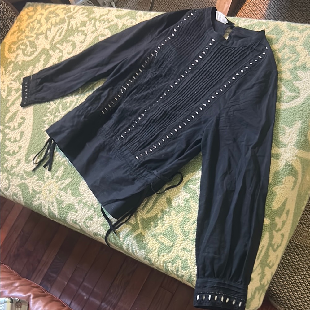 Flannel Black White Eyelet Long Sleeve Blouse Size 1